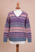 Baby alpaca blend pullover sweater, 'Mesa Sunrise' - Multi-Color Stripe Alpaca Blend Long Sleeve V-Neck Sweater (image 2d) thumbail
