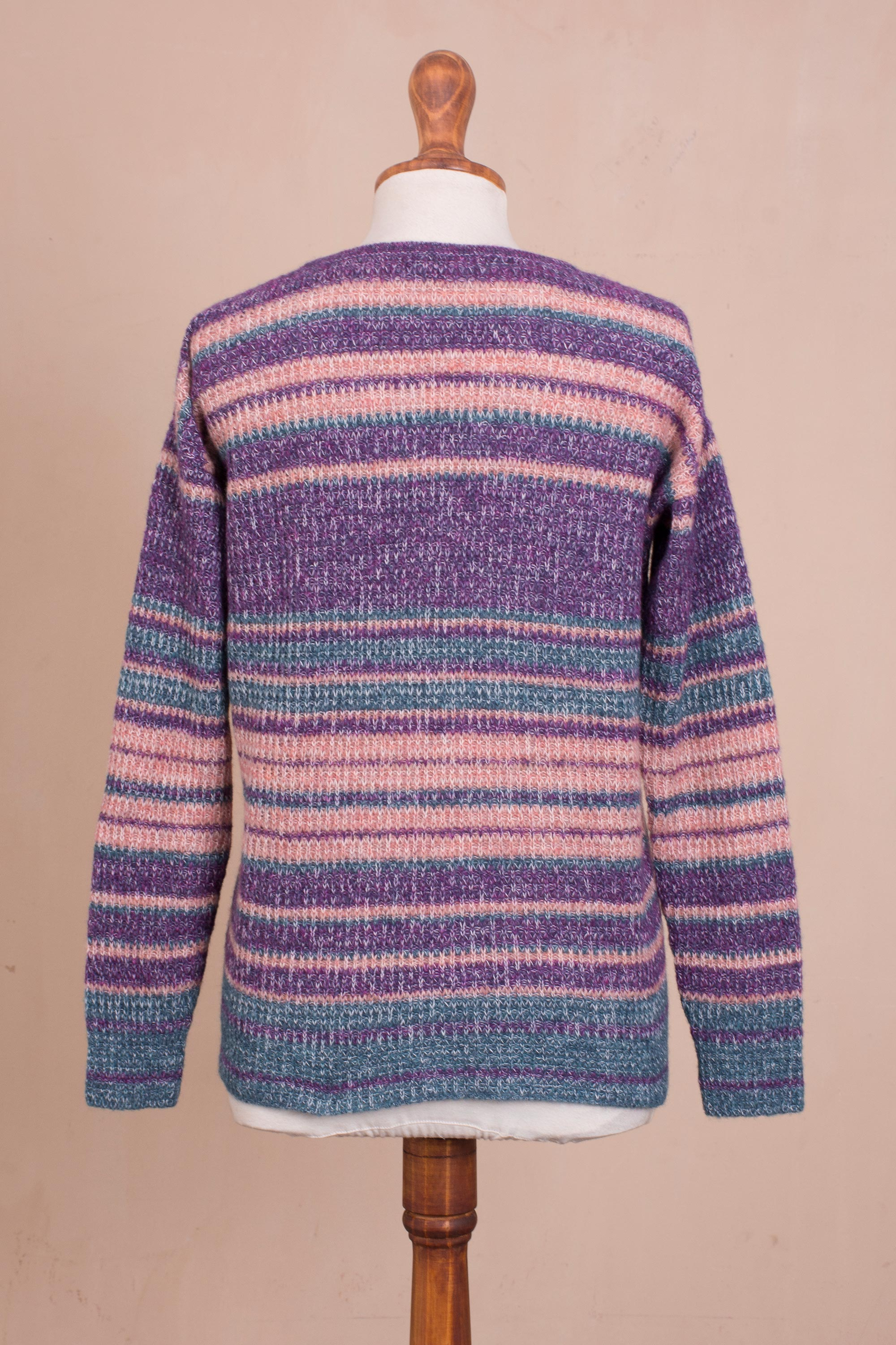 Multi-Color Stripe Alpaca Blend Long Sleeve V-Neck Sweater - Mesa ...