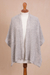 Alpaca blend shawl, 'Dewy Mist' - Pearl Grey Alpaca Blend Eyelet and Cable Knit Shawl (image 2b) thumbail
