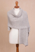 Alpaca blend shawl, 'Dewy Mist' - Pearl Grey Alpaca Blend Eyelet and Cable Knit Shawl (image 2c) thumbail