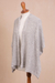 Alpaca blend shawl, 'Dewy Mist' - Pearl Grey Alpaca Blend Eyelet and Cable Knit Shawl (image 2d) thumbail