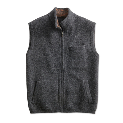 Men's boiled alpaca wool blend vest, 'Andean Holiday' - Men's Boiled Alpaca Wool Travel Vest