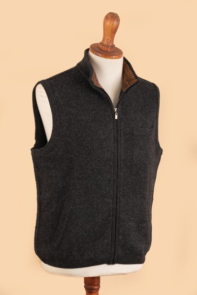 Men's boiled alpaca wool blend vest, 'Andean Holiday' - Men's Boiled Alpaca Wool Travel Vest