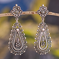 Pendientes colgantes de filigrana de plata, 'Magnificent Design' - Pendientes colgantes de filigrana de plata artesanales de Perú
