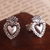Pendientes de botón de plata, 'Holy Hearts' - Pendientes de botón de plata de corazón religioso 950 de Perú