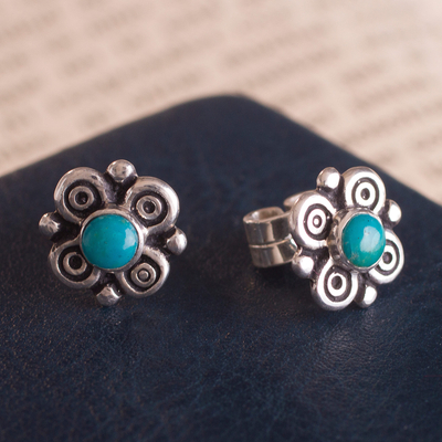 Chrysocolla stud earrings, 'Divine Sweetness' - Artisan Crafted Chrysocolla Stud Earrings from Peru