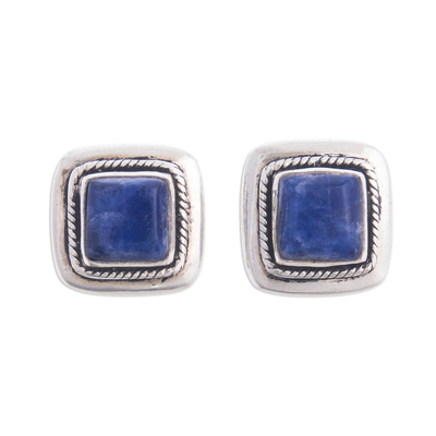 Sodalite stud earrings, 'Blue Dimension' - Square Sodalite Stud Earrings Crafted in Peru