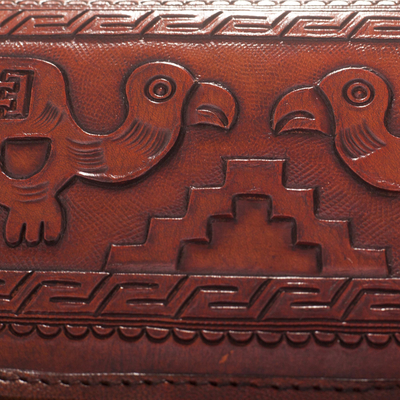 Leather sling, 'Pre-Hispanic Birds' - Leather Sling with Pre-Hispanic Bird Motifs from Peru