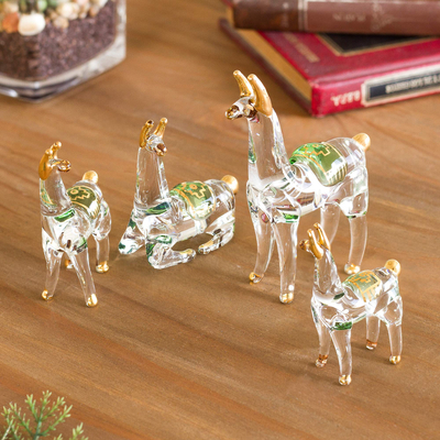 Gilded glass figurines, 'Llama Family' (set of 4) - Gilded Clear Glass Llama Figurines from Peru (Set of 4)