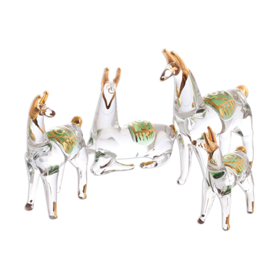 Gilded Clear Glass Llama Figurines from Peru (Set of 4)