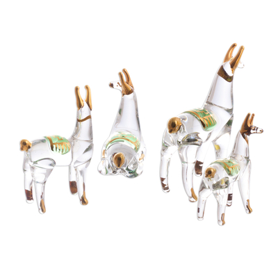 Gilded glass figurines, 'Llama Family' (set of 4) - Gilded Clear Glass Llama Figurines from Peru (Set of 4)