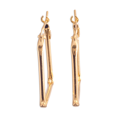 Gold plated sterling silver hoop earrings, 'Golden Windows' - 18k Gold-Plated Sterling Silver Rectangular Hoop Earrings