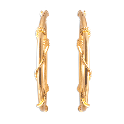 Gold plated sterling silver hoop earrings, 'Sophisticated Twist' - 18K Gold-Plated Sterling Silver Wrapped Hoop Earrings