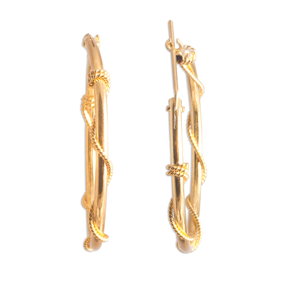 Pendientes de aro de plata de ley bañados en oro, 'Sophisticated Twist' - Pendientes de aro envueltos en plata de ley bañada en oro de 18K