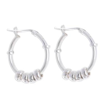 Sterling Silver Hoop Earrings with Sliding Rings from Peru