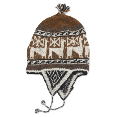 Alpaca Blend Chullo Hat with Llama Patterns in White