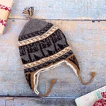 Alpaca blend chullo hat, 'Llama Silhouette in Smoke' - Alpaca Blend Chullo Hat with Llama Patterns in Smoke