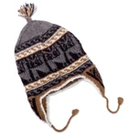 Alpaca blend chullo hat, 'Llama Silhouette in Smoke' - Alpaca Blend Chullo Hat with Llama Patterns in Smoke