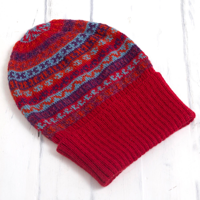 100% alpaca knit hat, 'Andean Art' - Striped 100% Alpaca Knit Hat from Peru