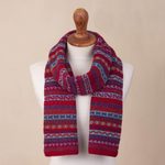 100% alpaca scarf, 'Andean Art' - Striped 100% Alpaca Wrap Scarf Crafted in Peru