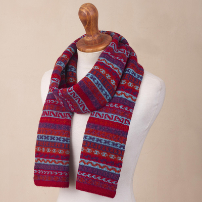 100% alpaca scarf, 'Andean Art' - Striped 100% Alpaca Wrap Scarf Crafted in Peru