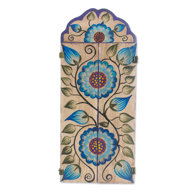 Retablo aus Holz und Keramik, „Jungfrau von La Puerta“. - Handbemaltes Retablo von Mutter Maria aus Holz und Keramik