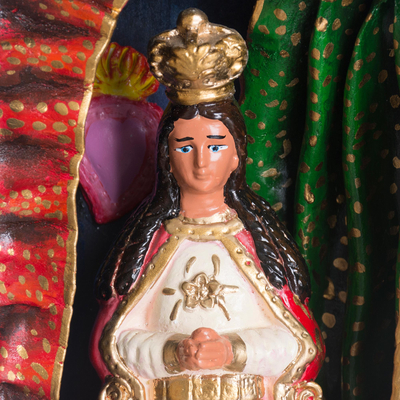 Retablo de madera y cerámica, 'Virgen de La Puerta' - Retablo de madera y cerámica de María Madre pintado a mano