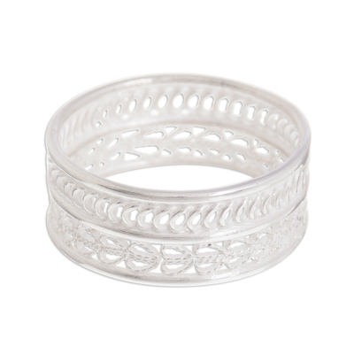 Sterling silver filigree band ring, 'Legendary Curves' - Curve Pattern Sterling Silver Filigree Band Ring from Peru