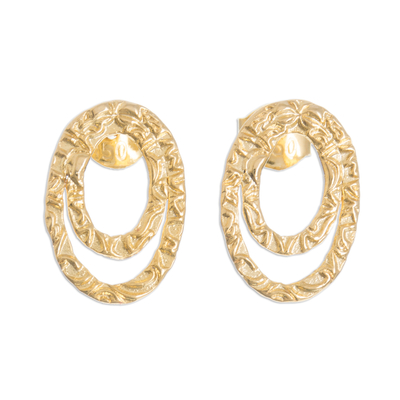 Gold plated sterling silver drop earrings, 'Centrifuge' - 18k Gold Plated Sterling Silver Drop Earrings from Peru