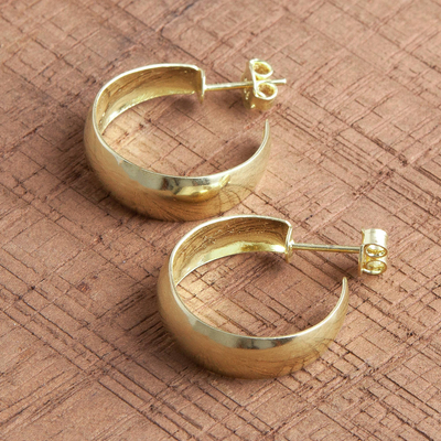 Gold plated sterling silver half-hoop earrings, 'Classic Shine' - 18k Gold Plated Sterling Silver Half-Hoop Earrings from Peru