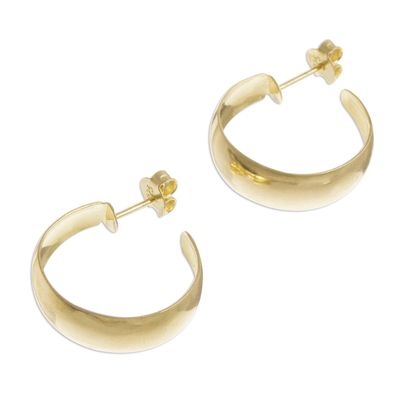 Gold plated sterling silver half-hoop earrings, 'Classic Shine' - 18k Gold Plated Sterling Silver Half-Hoop Earrings from Peru