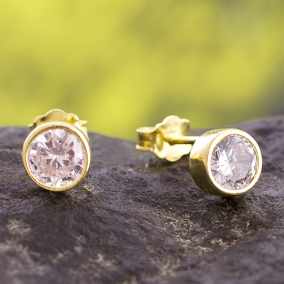Gold plated sterling silver stud earrings, 'Golden Delight' - 18k Gold Plated Sterling Silver Stud Earrings from Peru