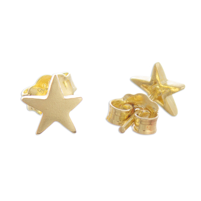 Gold plated sterling silver stud earrings, 'Wondrous Stars' - 18k Gold Plated Sterling Silver Star Stud Earrings from Peru
