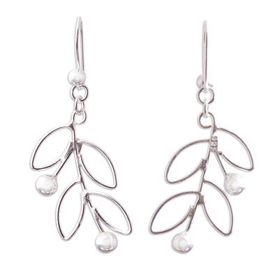 Sterling silver dangle earrings, 'Airy Leaves' - Sterling Silver Leaves and Berries Dangle Earrings from Peru