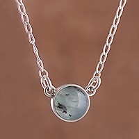 Opal pendant necklace, 'Mysterious Pool' - Round Opal and Sterling Silver Cable Chain Pendant Necklace