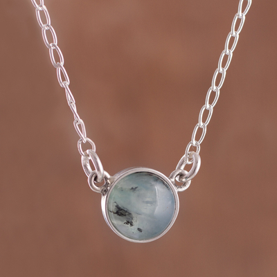 Opal pendant necklace, 'Mysterious Pool' - Round Opal and Sterling Silver Cable Chain Pendant Necklace
