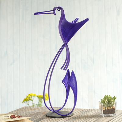 Steel statuette, Happy Hummingbird in Purple