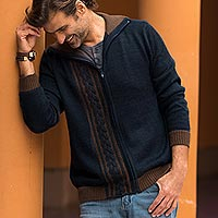 Featured review for Alpaca blend cardigan, Bold Cable in Navy