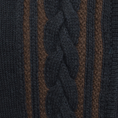 Alpaca blend cardigan, 'Bold Cable in Navy' - Cable Knit Alpaca Blend Cardigan in Navy from Peru