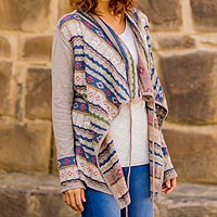 Cotton blend cardigan, 'Sacred Valley' - Cotton and Acrylic Blend Cardigan from Peru