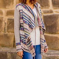 Strickjacke aus Baumwollmischung, „Sacred Valley“ – Strickjacke aus Baumwoll- und Acrylmischung aus Peru