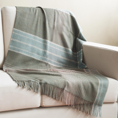 100% baby alpaca throw, 'Andean Softness' - 100% Baby Alpaca Throw in Celadon and Dusty Rose from Peru