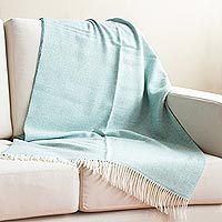 100% baby alpaca throw, 'Calm of Aqua' - Aqua and Alabaster 100% Baby Alpaca Throw from Peru