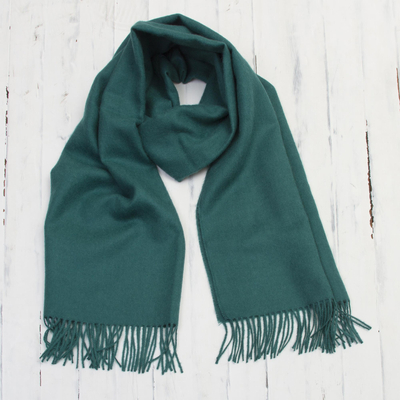 100% baby alpaca shawl, 'Simple Beauty in Forest Green' - 100% Baby Alpaca Shawl in Forest Green from Peru