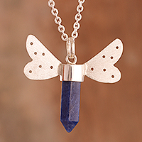 Sodalite pendant necklace, 'Gemstone Flight' - Sodalite Pendant Necklace with Wings from Peru
