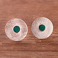 Pendientes de botón de crisocola, 'Modern Eyes' - Pendientes de botón de crisocola modernos hechos a mano en Perú