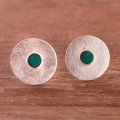 Chrysocolla button earrings, 'Modern Eyes' - Modern Chrysocolla Button Earrings Crafted in Peru