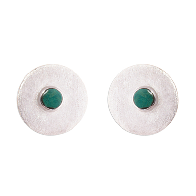 Modern Chrysocolla Button Earrings Crafted in Peru