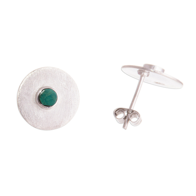 Chrysocolla button earrings, 'Modern Eyes' - Modern Chrysocolla Button Earrings Crafted in Peru