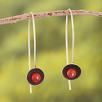 Agate drop earrings, 'Wondrous Galaxy in Red-Orange' - Red-Orange Agate and Sterling Silver Drop Earrings from Peru